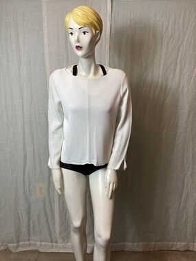 St. John White Long-Sleeve Knit Top; Size: Large